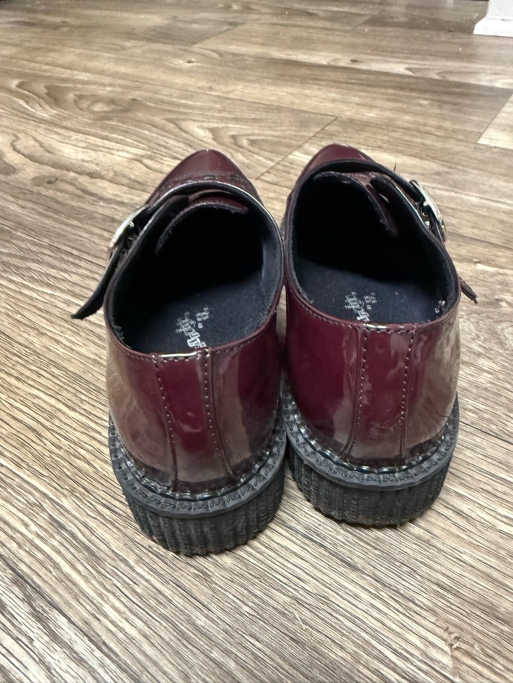 TUK Women’s Burgundy Patent Leather Monk Strap Shoes - Picture 4 of 6